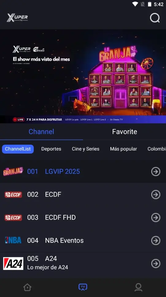 Lista de canales de Xuper TV APK con miles de canales de TV en vivo