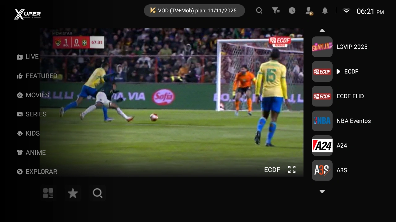 Streaming de deportes en vivo en Xuper TV para televisores